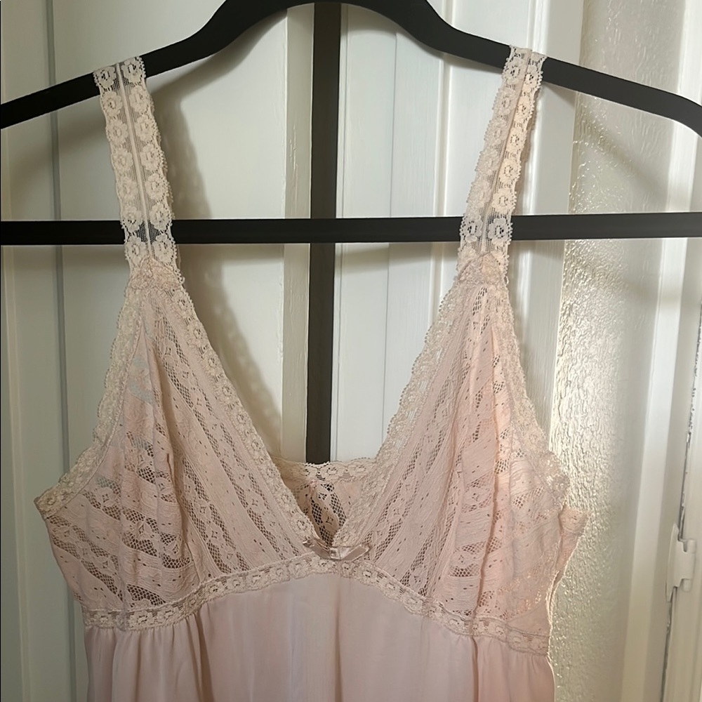 Elegant Lace Trim Pink Nightgown